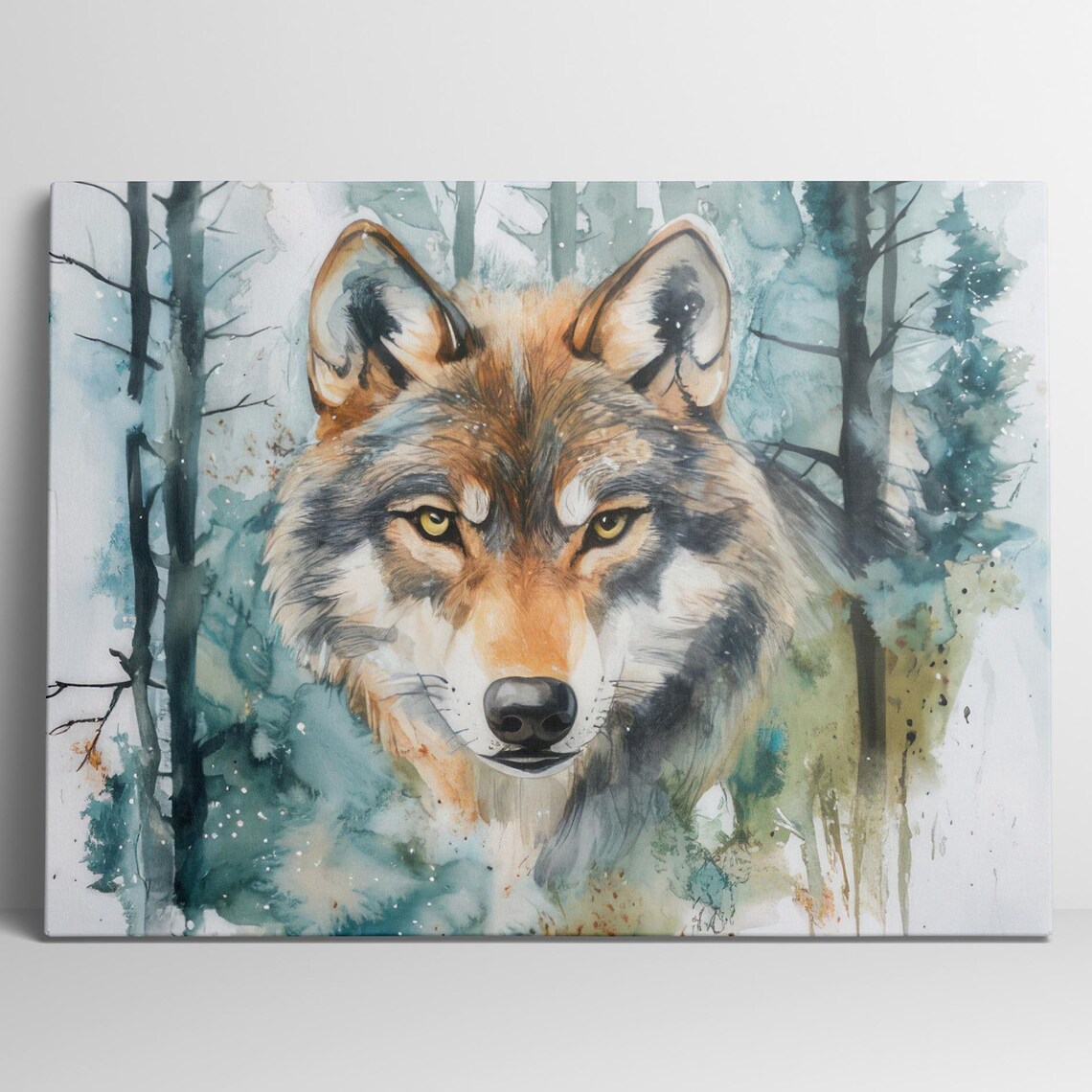 Wolf Watercolor Poster, Modern Forest Animal Art