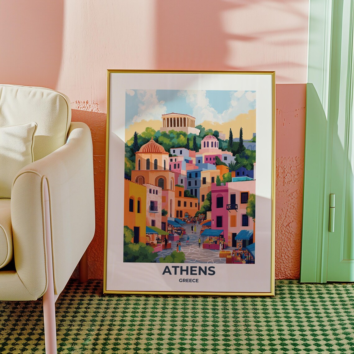 Athens Greece Travel Poster With Acropolis and Street Market - Image 5