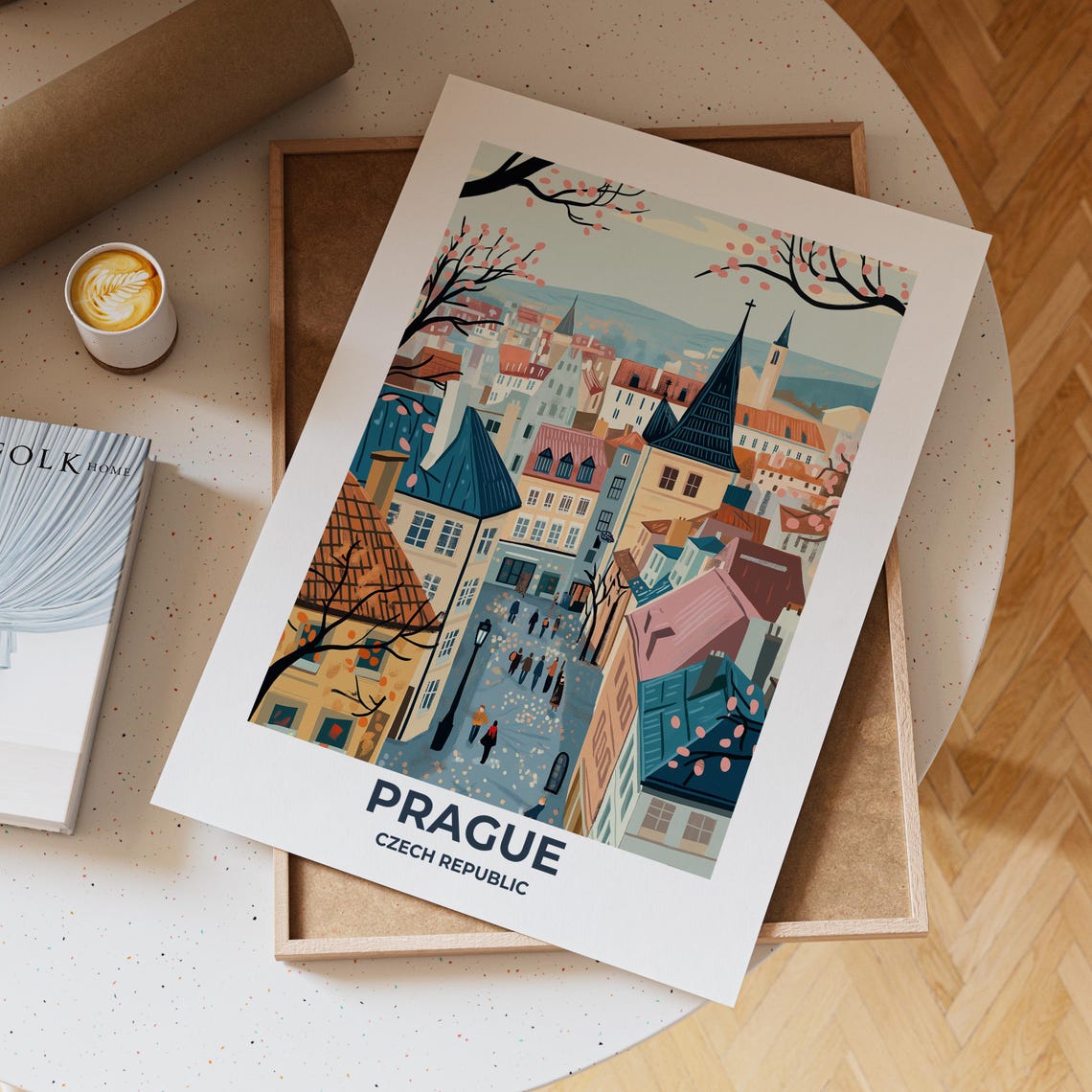 Prague Old Town Rooftops Spring Blossom Czech Republic Poster - Image 4