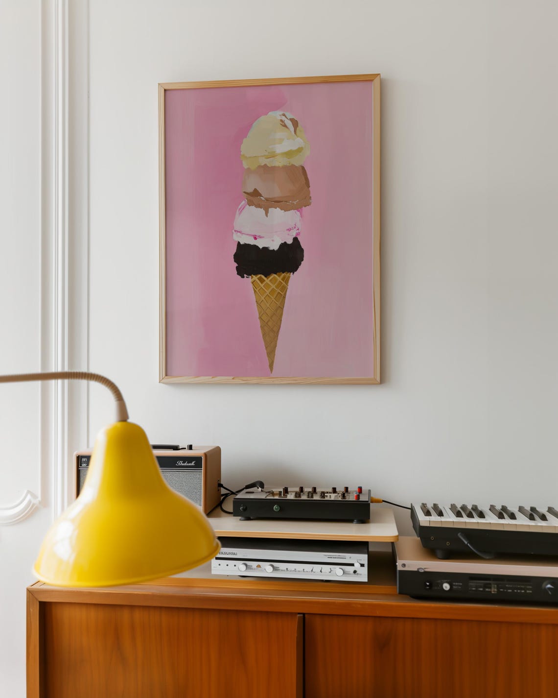 Four Scoop Ice Cream Cone Painting on Pink Background Poster - Image 6