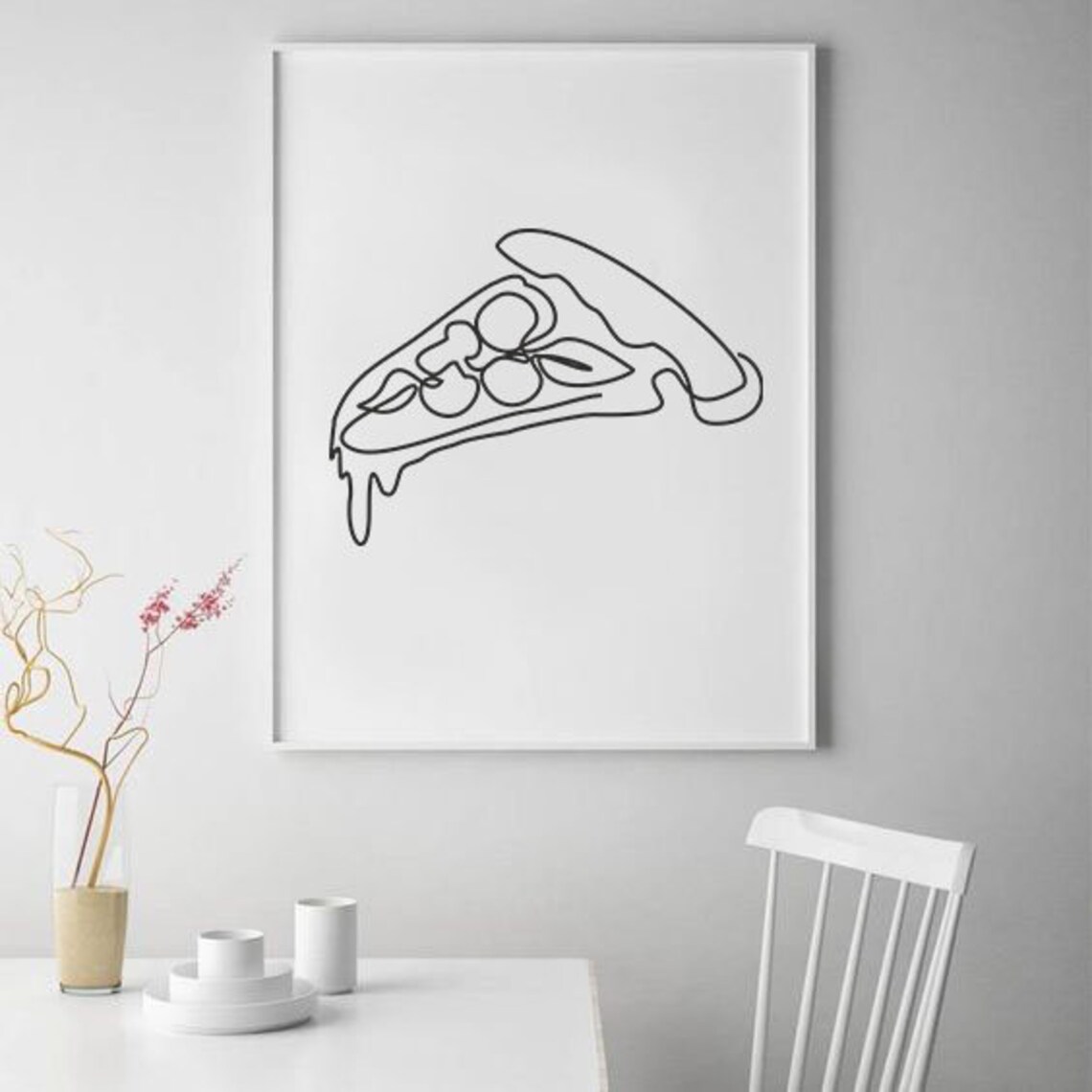 Outline Pizza Slice Drawing, Minimalist Line Art - Image 3