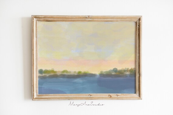 Neutral Lake Watercolor Art Print, Nature Landscape