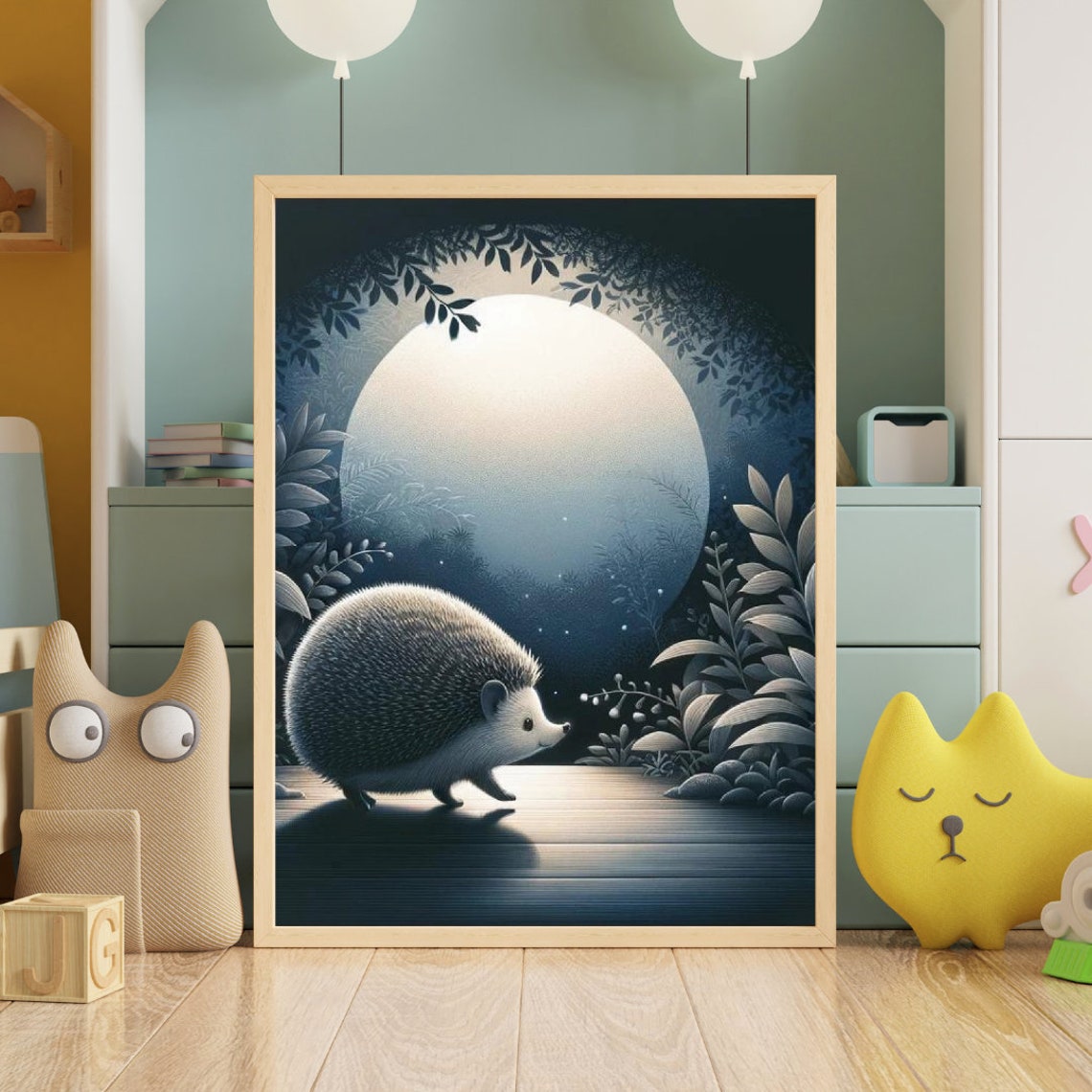 Hedgehog Moonlit Forest Journey Glowing Full Moon Night Nursery Print - Image 5