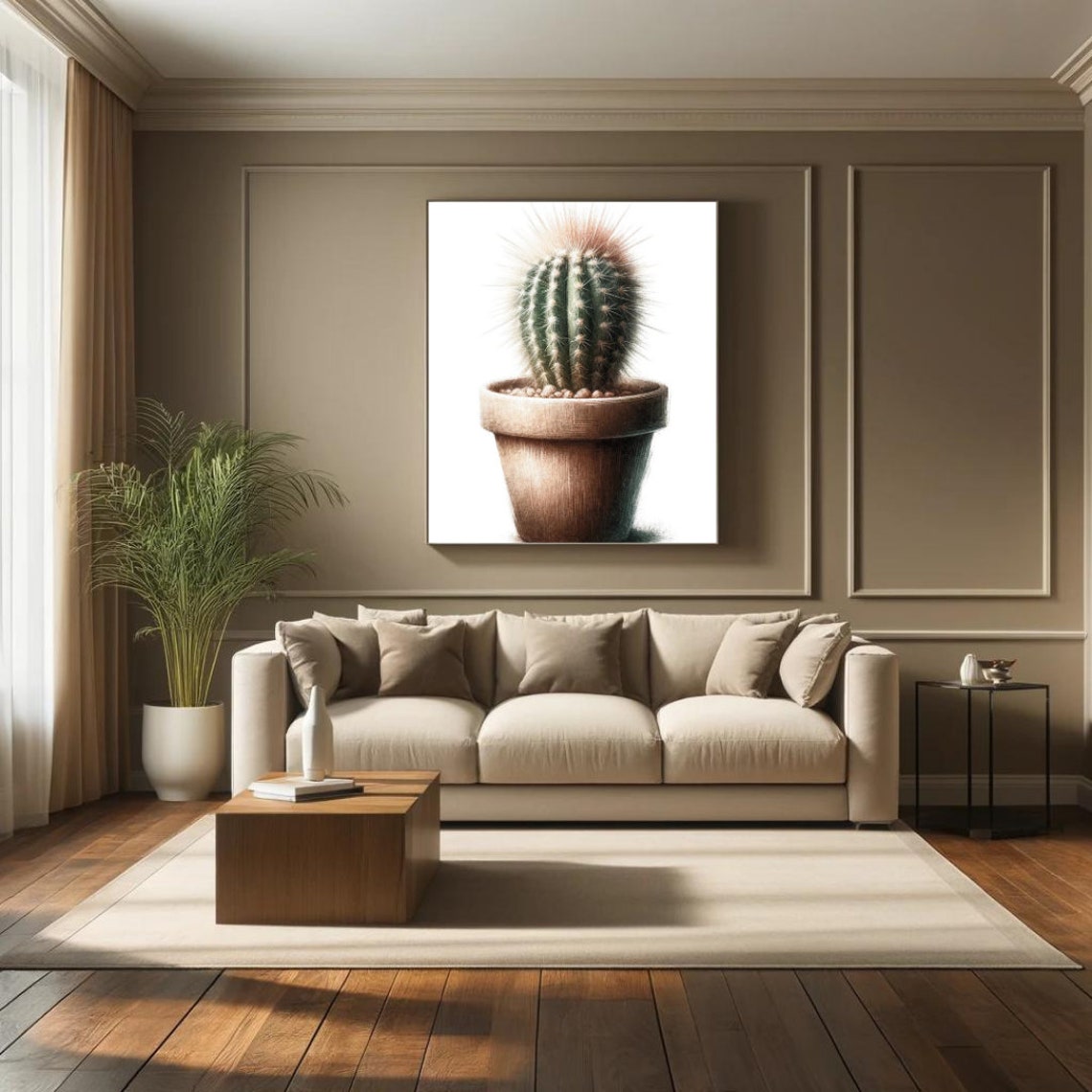 Round Barrel Cactus Terracotta Pot Textured Watercolor Poster - Image 3
