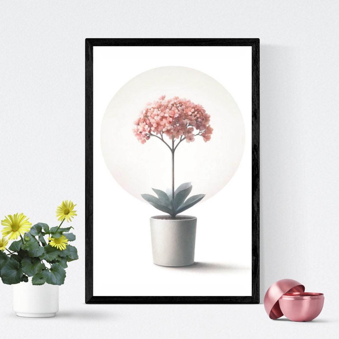 Pink Hydrangea Potted Bloom Minimalist Soft Botanical Art Poster - Image 5