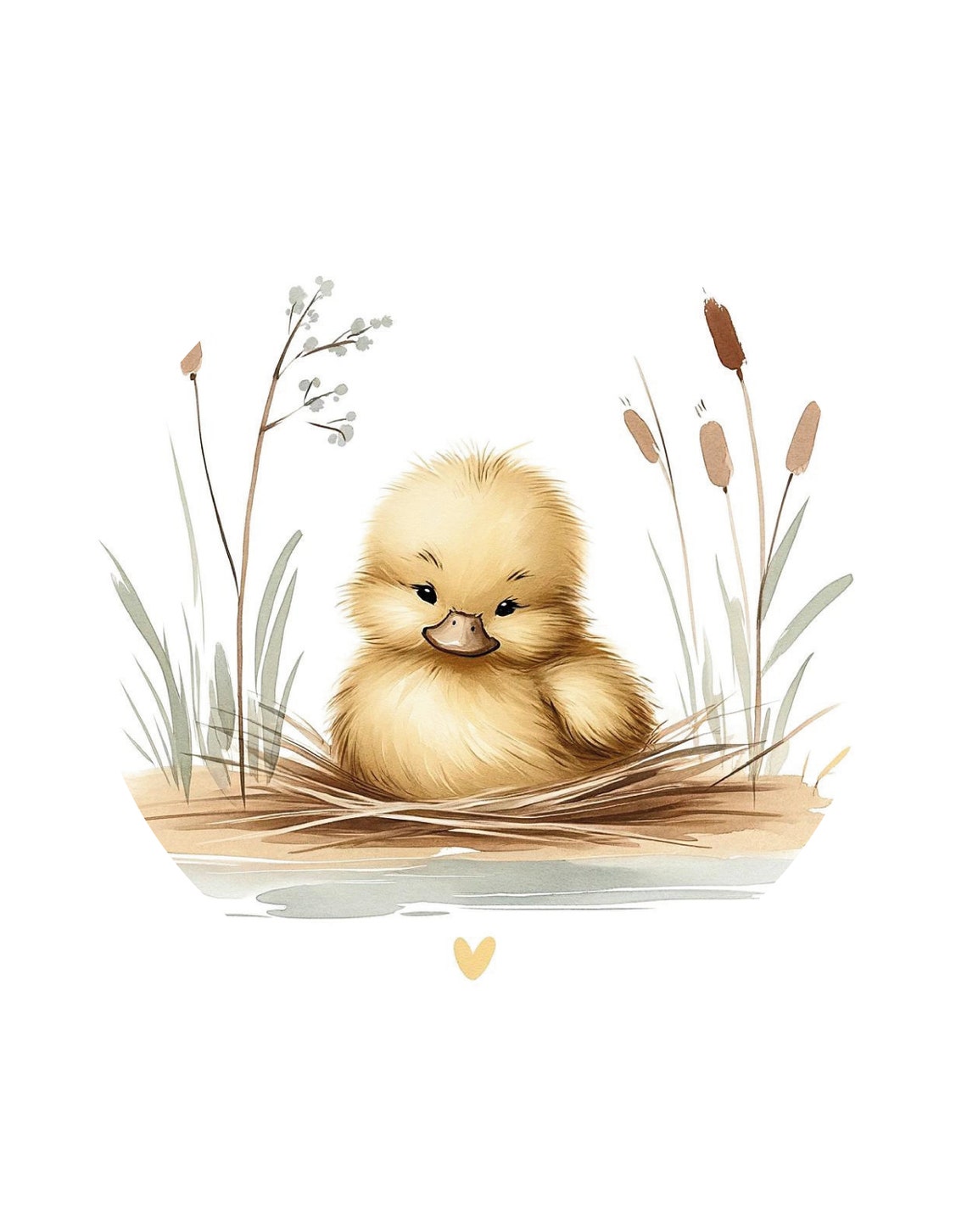 Fluffy Baby Duckling Pond Reeds Cute Watercolor Nursery Wall Poster - Image 3