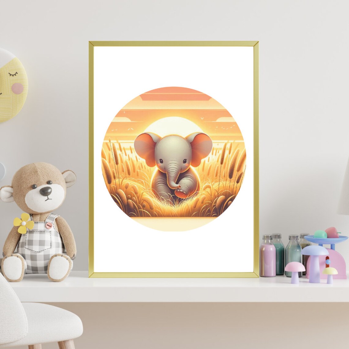 Baby Elephant Golden Sunset Savannah Nursery Warm Wonder Poster - Image 5