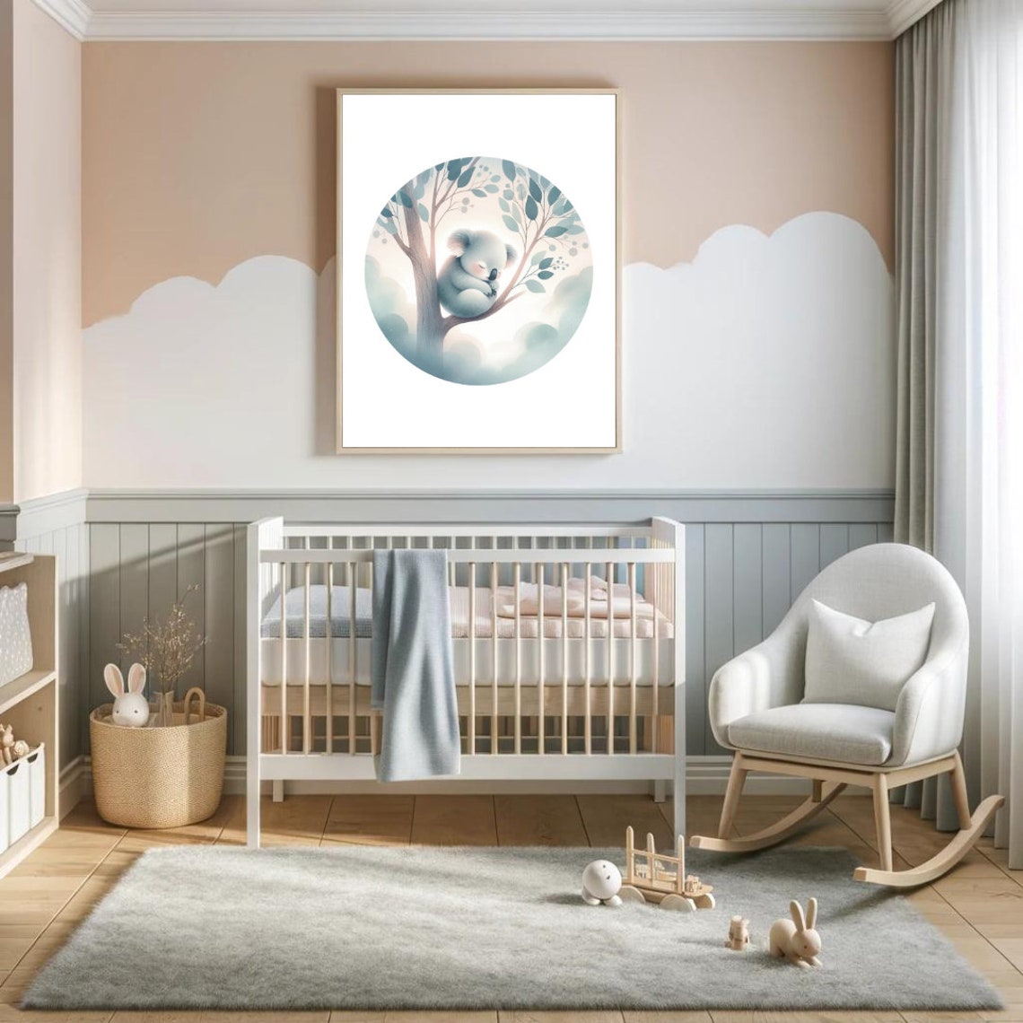 Dreamy Baby Koala Sleeping Eucalyptus Tree Pastel Nursery Poster - Image 4