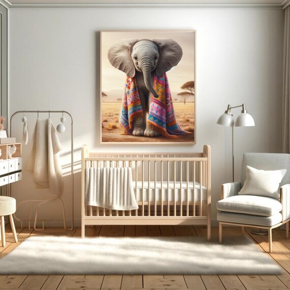 Baby Elephant Colorful Tribal Blanket Safari Savanna Nursery Wall Art