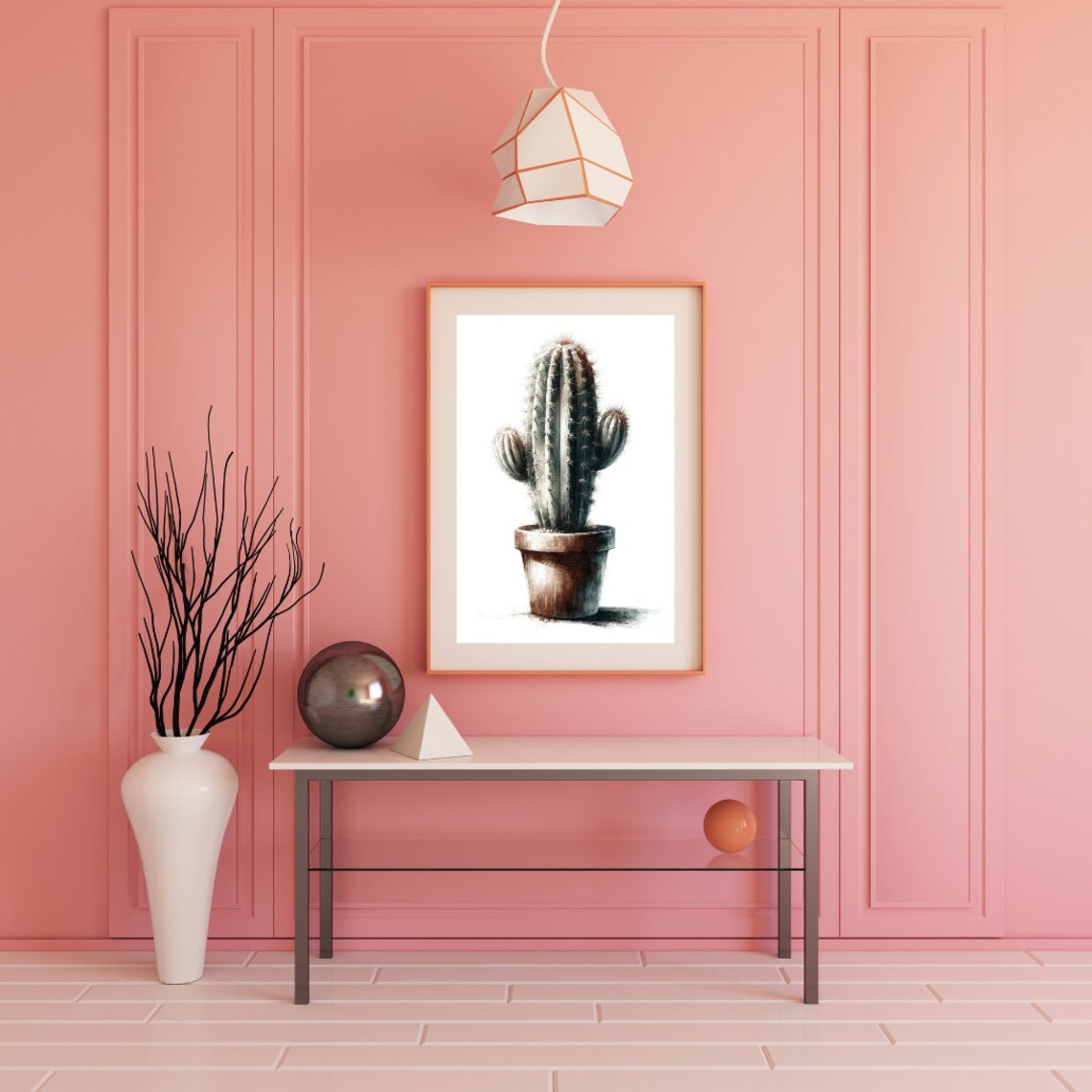 Tall Columnar Cactus Rustic Pot Natural Watercolor Art Poster - Image 2