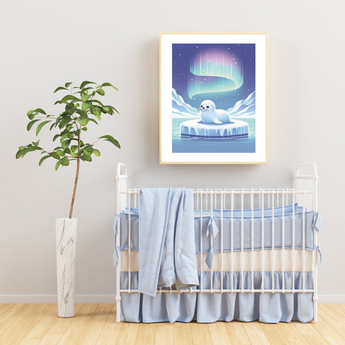 Baby Seal Aurora Northern Lights Arctic Ice Floe Night Kids Wall Art - Image 5