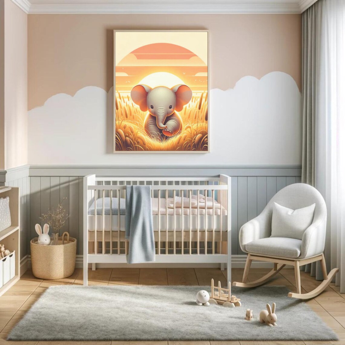 Baby Elephant Golden Sunset Savannah Nursery Warm Wonder Poster