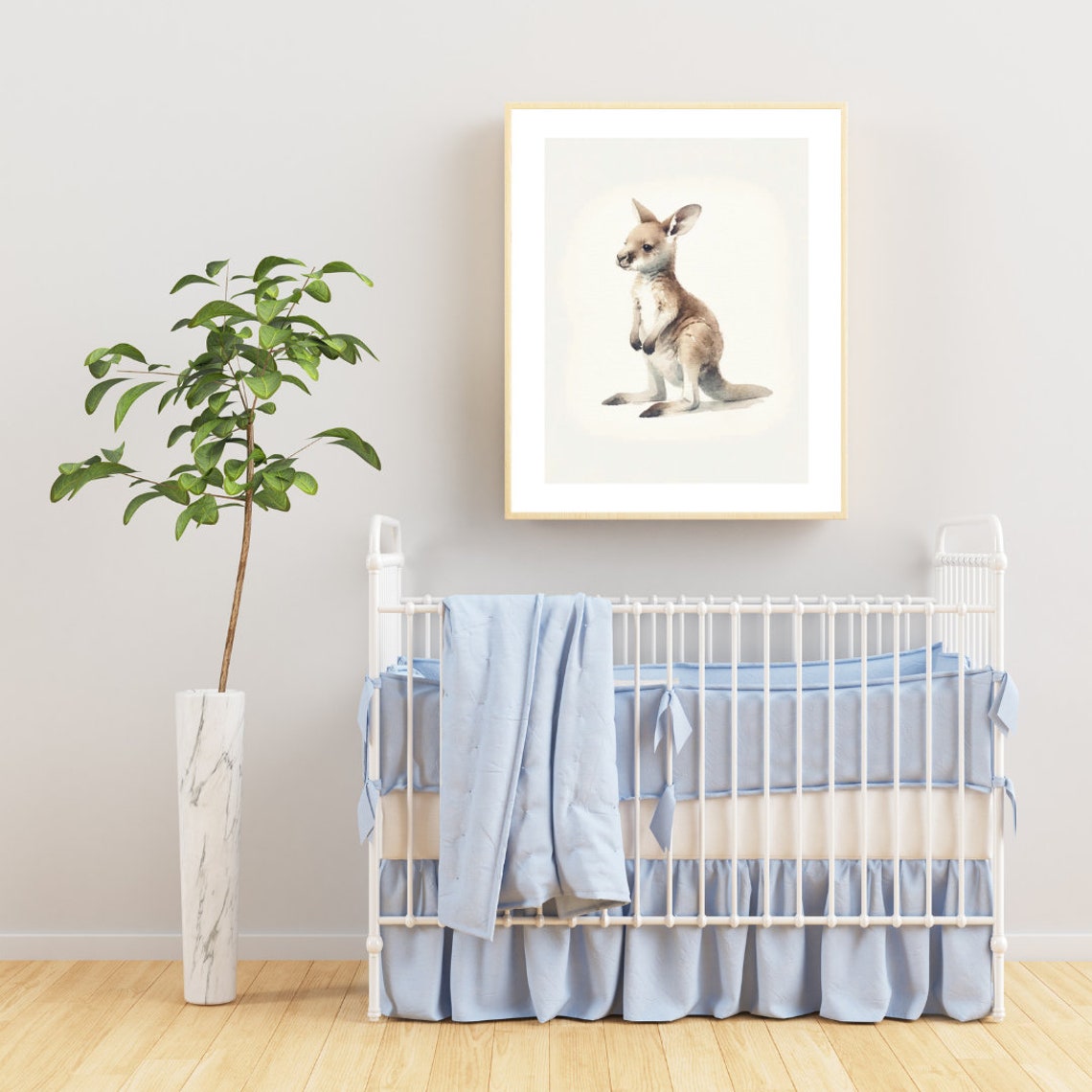 Kangaroo Joey Watercolor Portrait Gentle Outback Nursery Poster