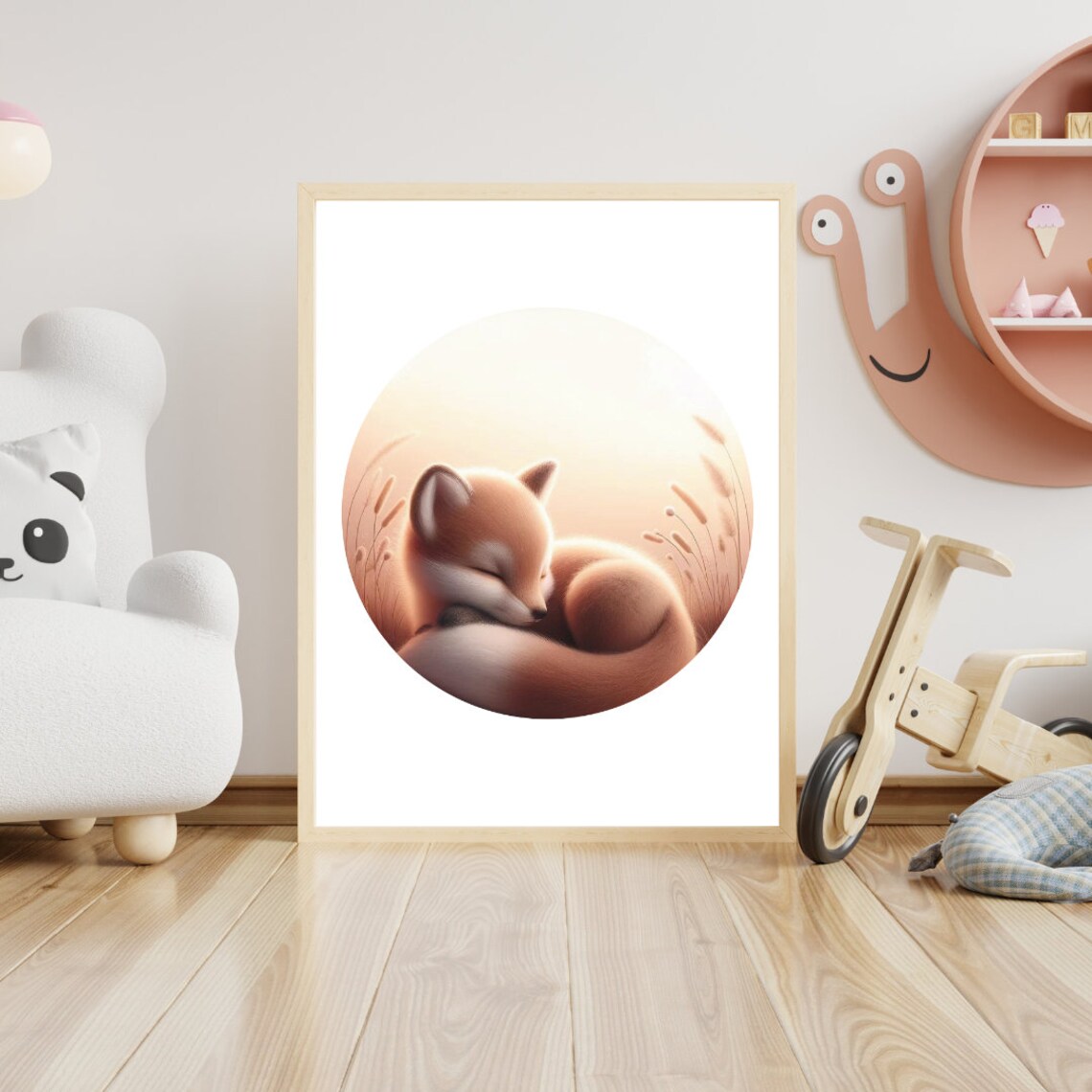 Sleeping Fox Sunset Nursery Print Cozy Baby Room Animal Illustration Poster - Image 5