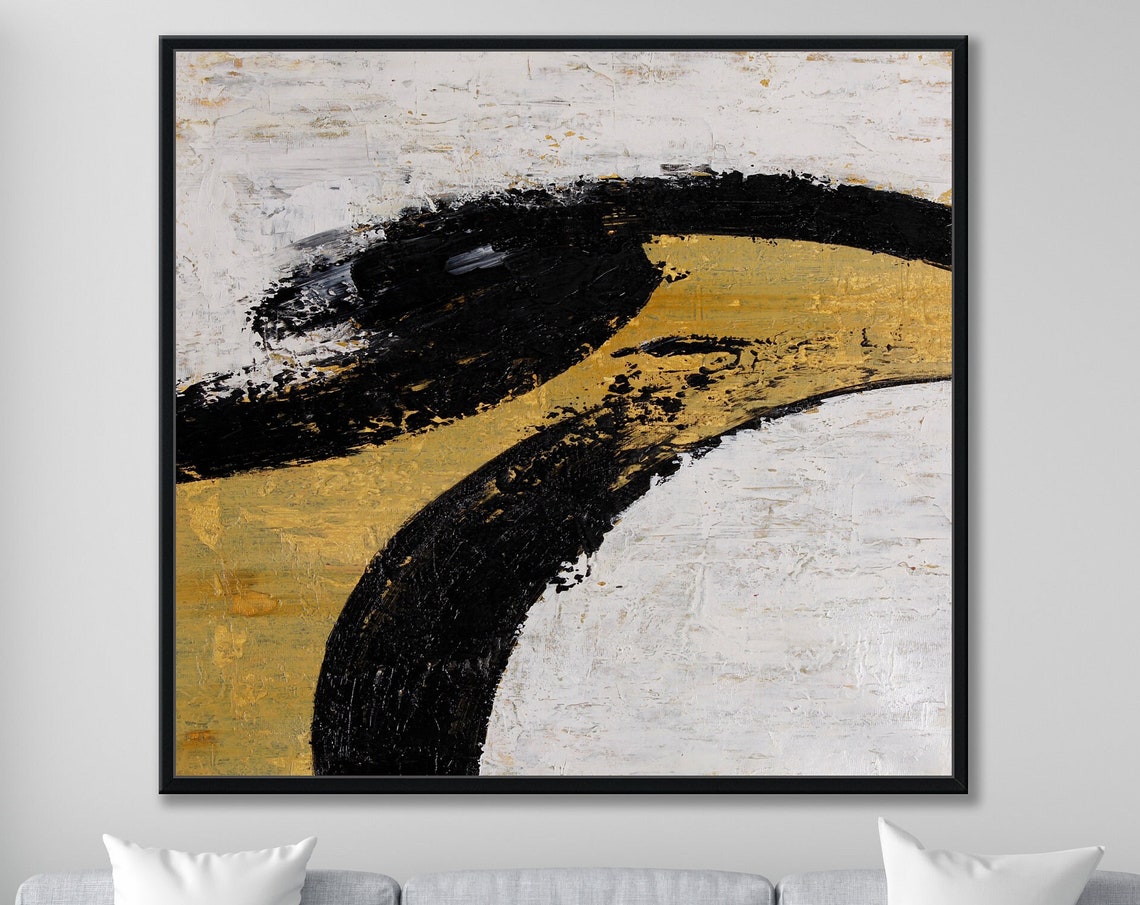 Gold Black Bold Brushstroke Minimalist Abstract Wall Art Print