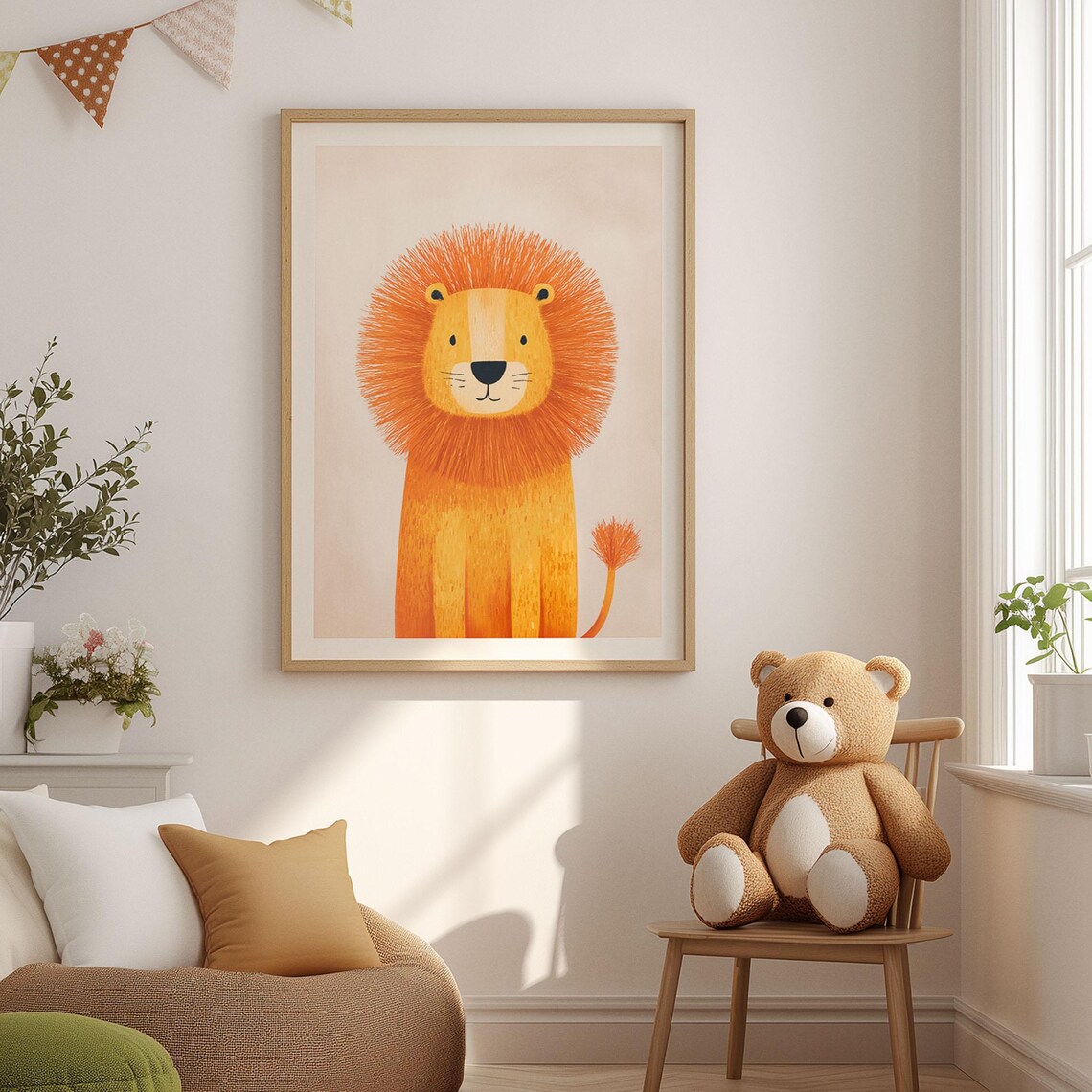 Little Orange Lion Nursery Poster Cute Jungle Animal Kids Room Art
