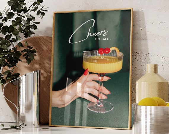 Cheers Printscocktails Postersmartini Artretro Printpreppy Posterstrendy Art70s Art Printgirly Artcocktail Artpreppy Bar Cart Art