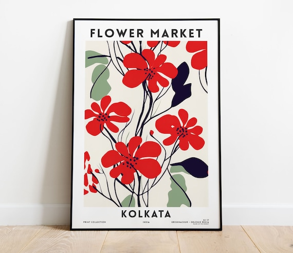 Kolkata Flower Market Red Krishnachura Bloom Botanical Art Poster
