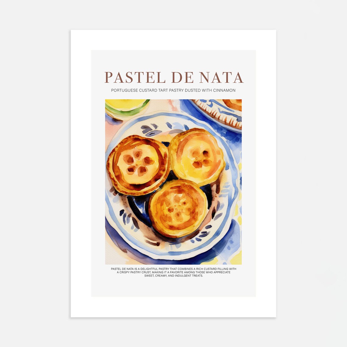 Pastel De Nata Portuguese Custard Tart Watercolor Kitchen Food Poster - Image 4