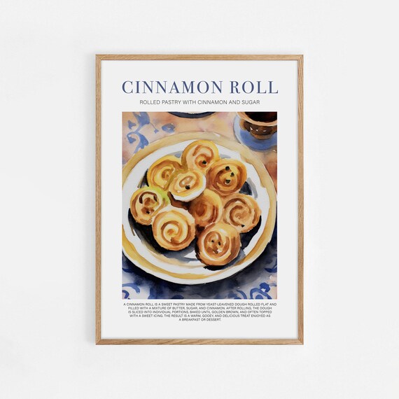 Cinnamon Roll Watercolor Pastry Illustration Modern Kitchen Food Poster
