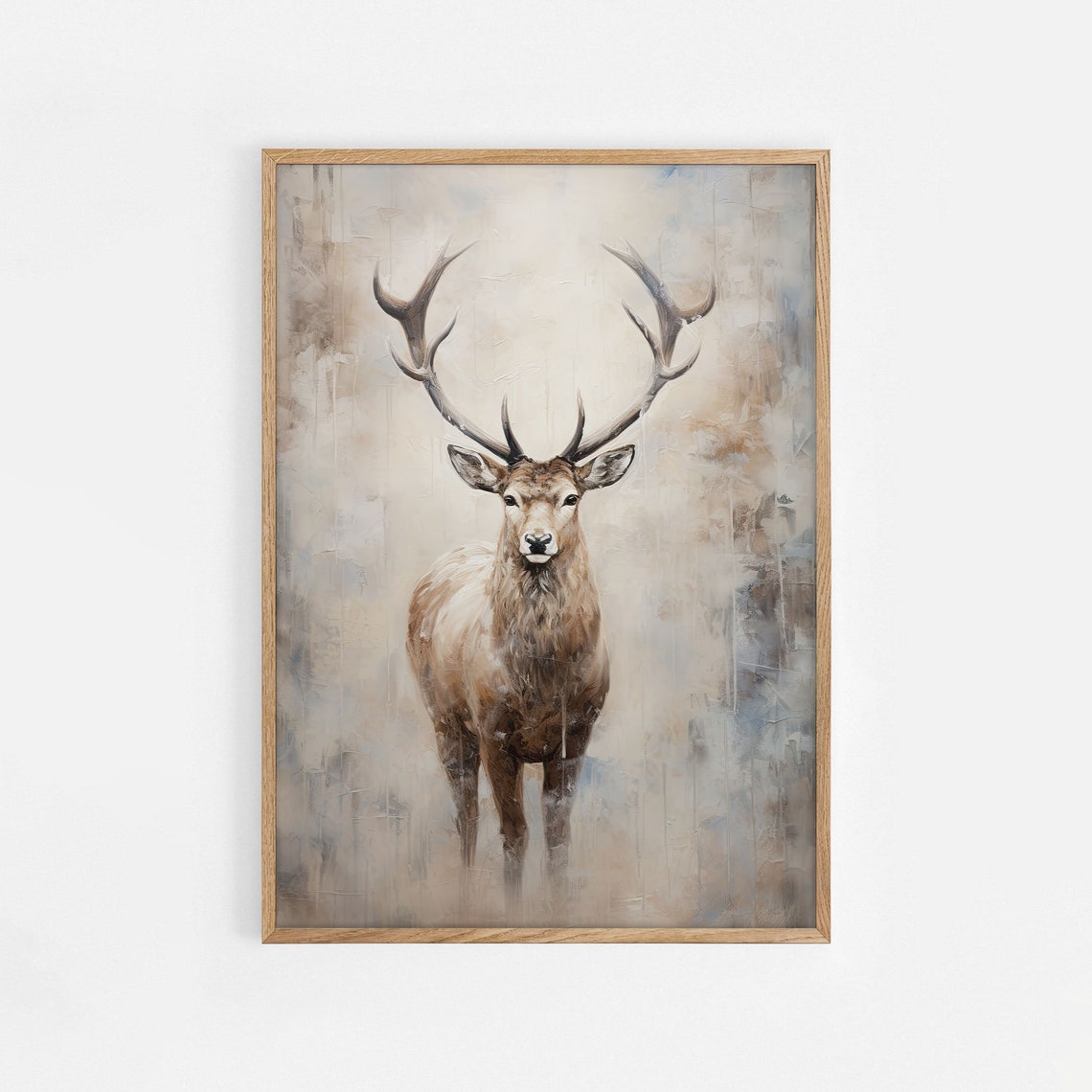Red Deer Stag Antlers Rustic Wildlife Portrait Painting Poster