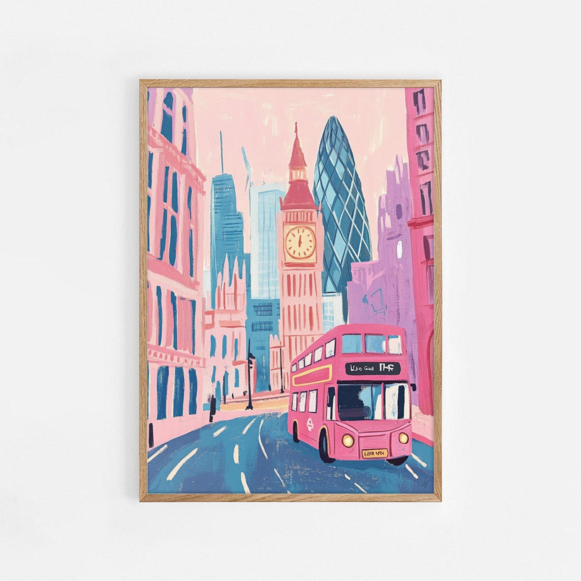 London Big Ben And Pink Double Decker Bus Cityscape Travel Poster