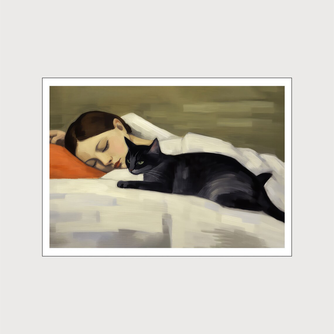 Woman and Cat Painting, Modern Cat Wall Art Print - Image 2