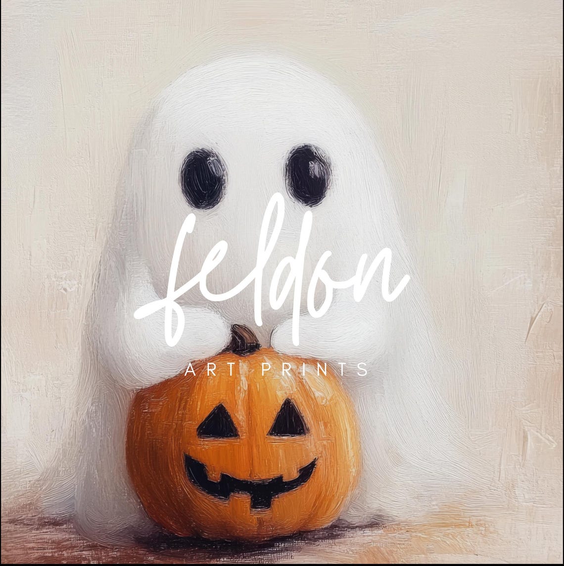 Cute Ghost With Pumpkin Halloween Spooky Sweet Painting Poster - Image 3