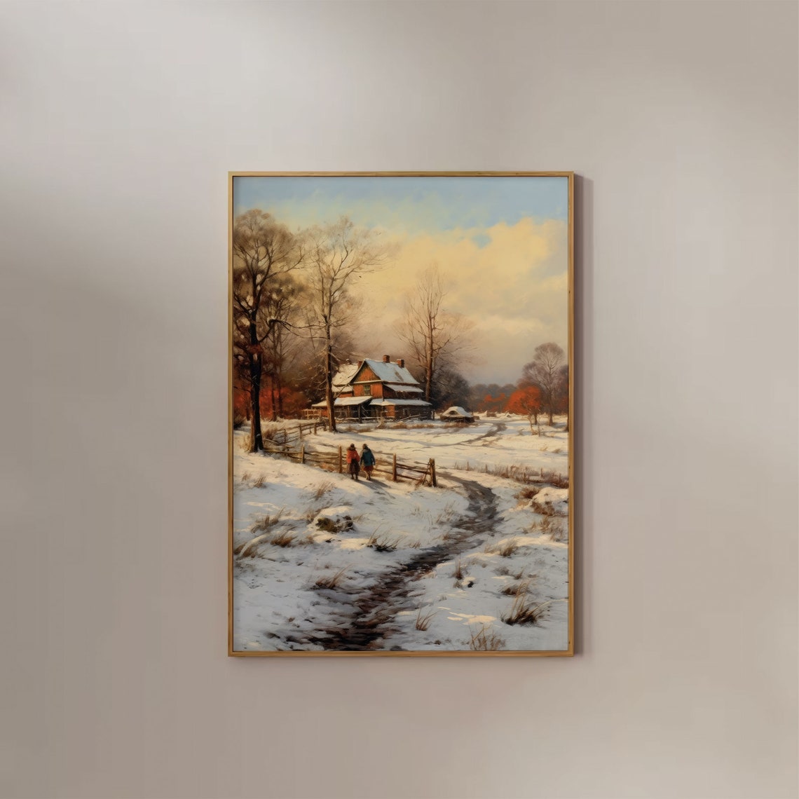 Vintage Winter Landscape Art Snowy Countryside Oil Painting Farmhouse Winter Decor Fine Art Poster Winter Artwork Christmas Snow Art - Image 4