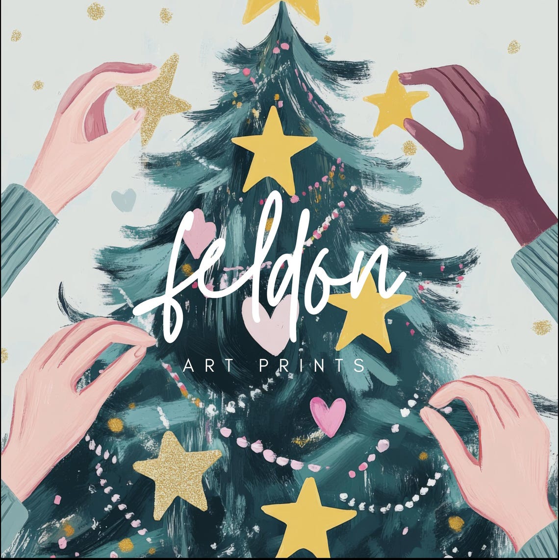 Hands Decorating Christmas Tree Star Ornaments Joyful Art Poster - Image 2