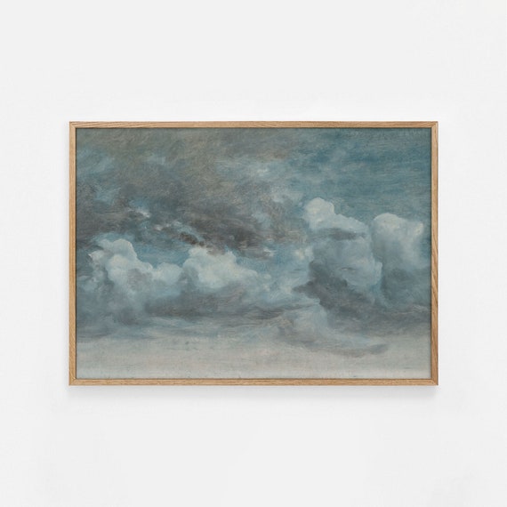 Clouds Painting Wall Art Winter Sky Print Vintage Neutral Wall Art Landscape Painting Print Antique Art Print Vintage Farmhouse Wall Art