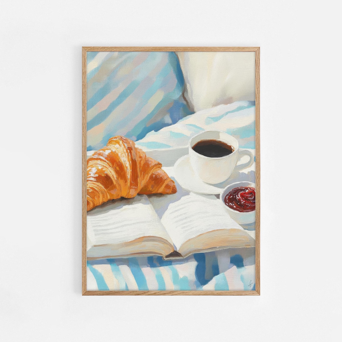 French Breakfast In Bed With Croissant Coffee And Book Oil Painting Poster