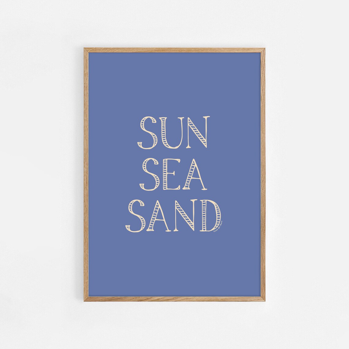 Sun Sea Sand Blue Typography Coastal Beach Hand Lettered Quote Art Poster