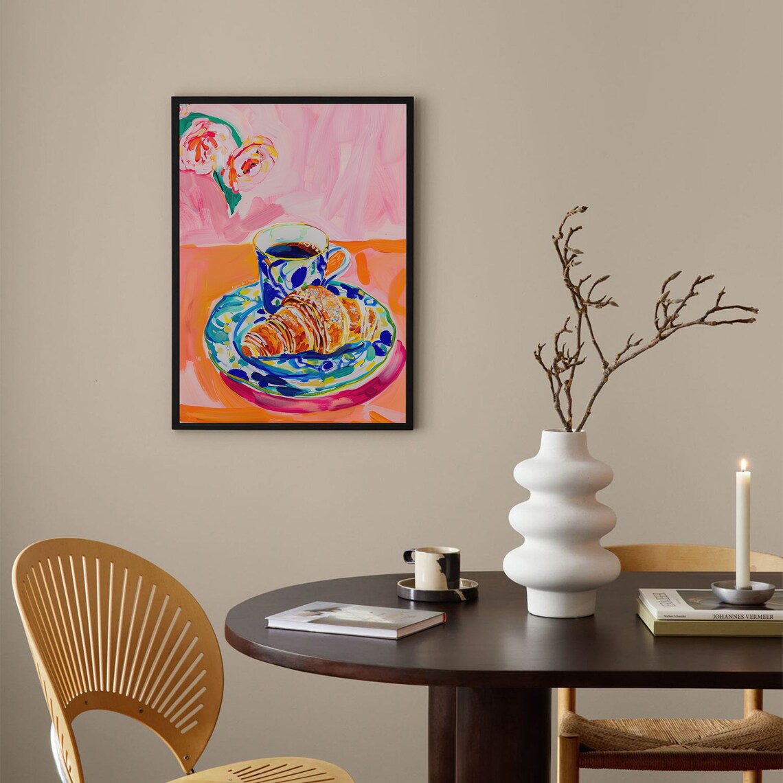 Colorful Coffee And Croissant Breakfast Plate Pop Painting Poster - Image 4