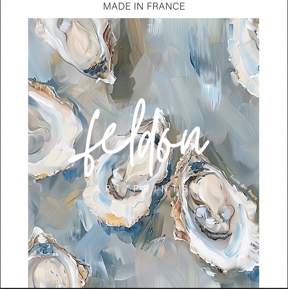 Oysters Made In France Blue Grey Shells Seafood Kitchen Poster - Image 2