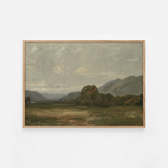 Vintage Landscape Painting Countryside Landscape Print Rustic Country Print Moody Wall Art Living Room Painting Wall Art