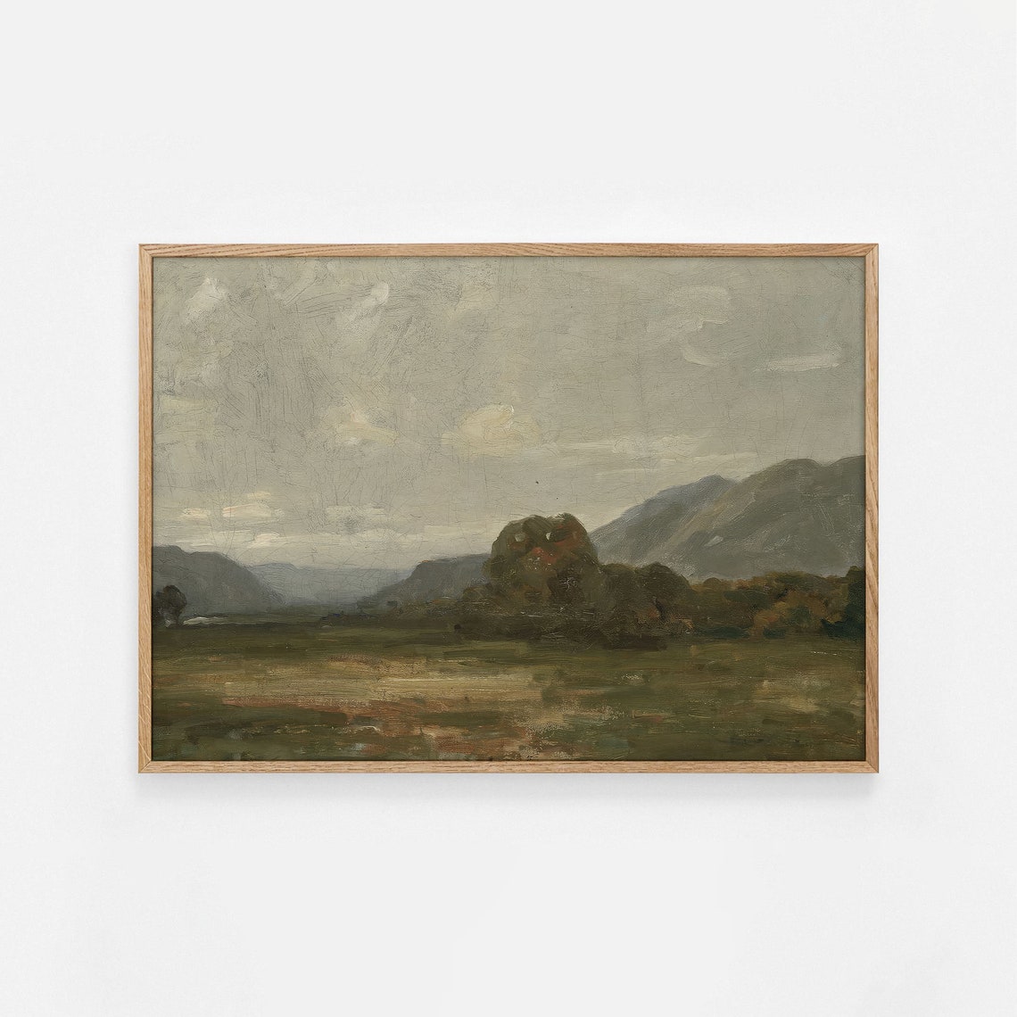Misty Green Moor Distant Hills Moody Vintage Landscape Poster