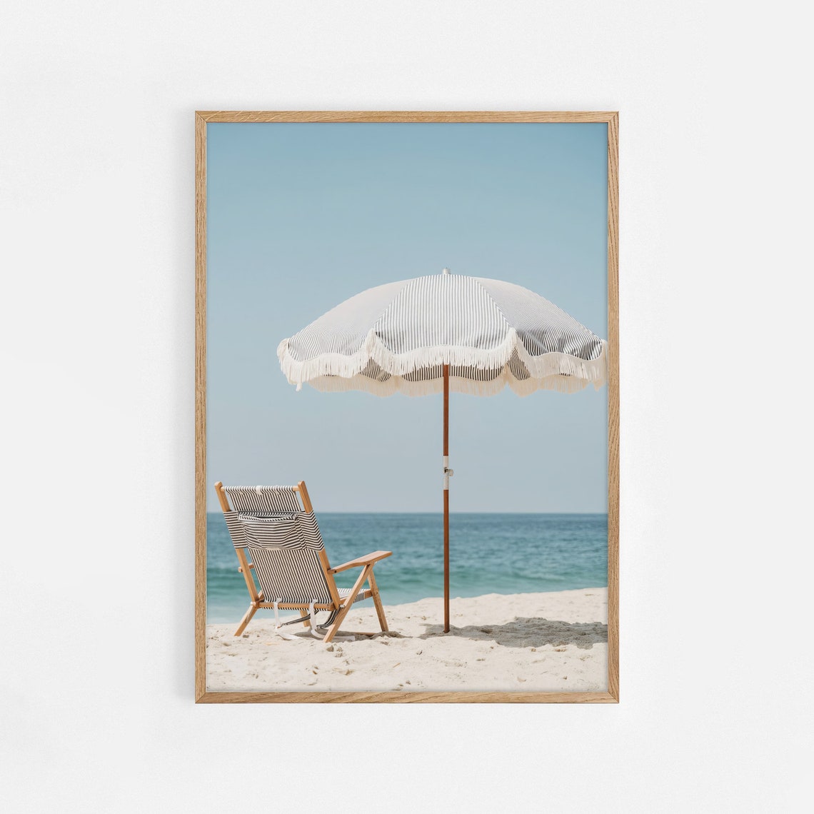 Summer Beach Umbrella And Wooden Chair Coastal Ocean Scene Poster