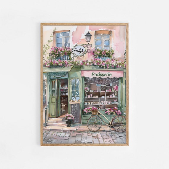 French Bakery Print Personalized Print For Girls Room Pastel Nursery Decor Paris Watercolor French Patisserie Wall Art Travel Theme Gift