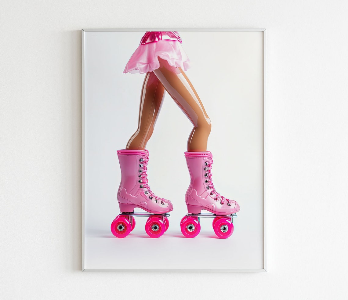 Pink Roller Skates Doll Legs Barbiecore Skater Fashion Poster