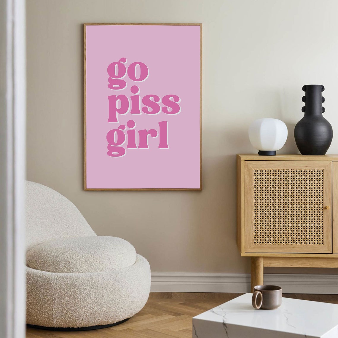 Go Piss Girl Funny Pink Retro Bathroom Typography Quote Decor Poster - Image 3
