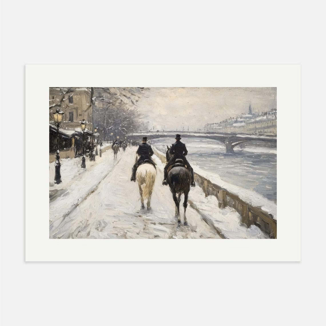 Two Horse Riders Snowy River Vintage Winter Impressionist Poster - Image 2