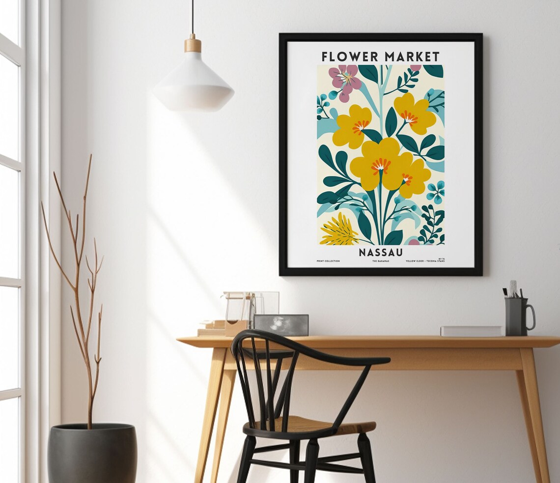 Nassau Bahamas Flower Market Yellow Elder Tropical Floral Poster - Image 3