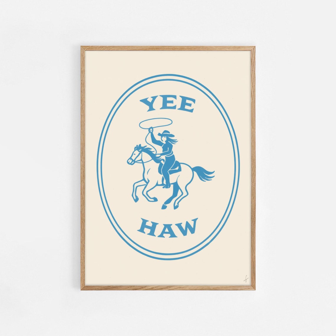 Yee Haw Cowgirl Horse Lasso Vintage Blue Western Badge Wall Art