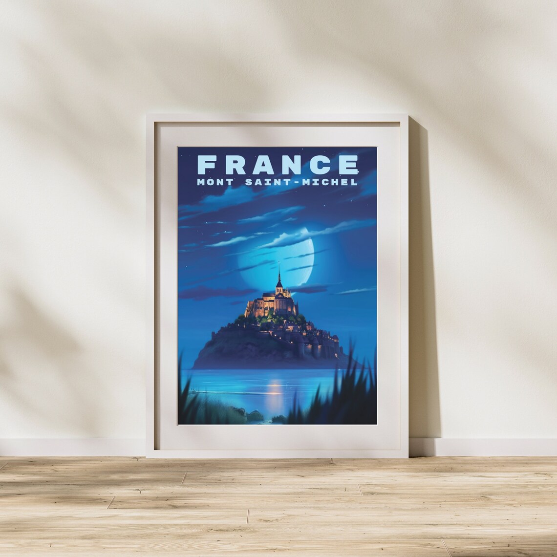 Enchanting Moonlit Mont Saint-Michel France Night Travel Poster - Image 3