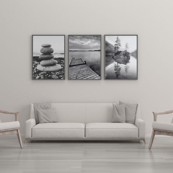 Black And White Nature Photo Set Lake Forest Minimalist Wall Art Jpgs