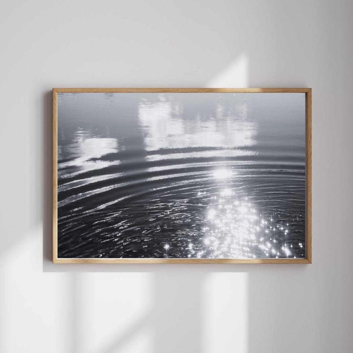 Minimalist Black And White Water Ripple Wall Art Sunlight On Calm Lake Zen Photography Home Decor