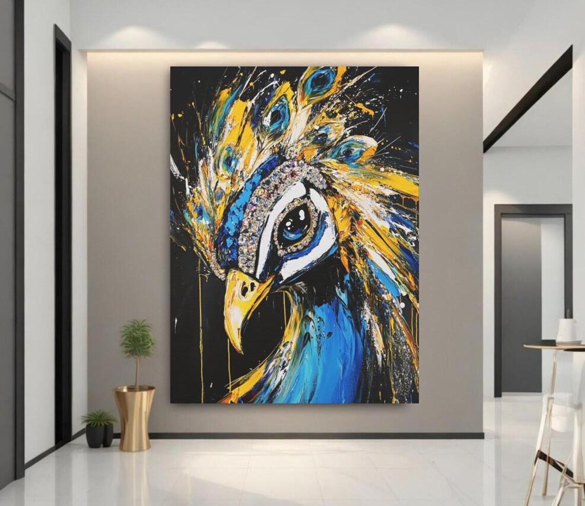 Luxury Peacock Wall Art, Glam Bird Art Print