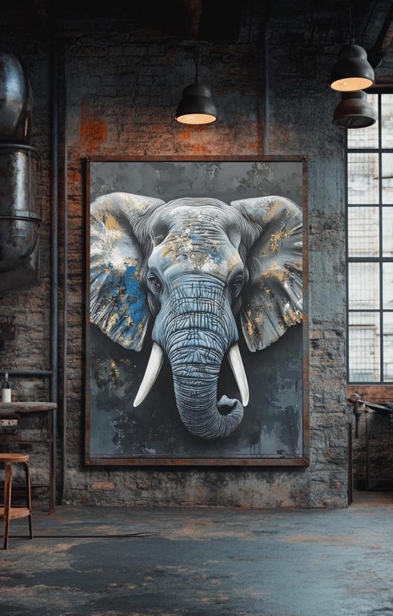 Elephant Wall Art Canvas Modern Safari Animal Decor Wildlife Print Bold Painting Jungle Big 5