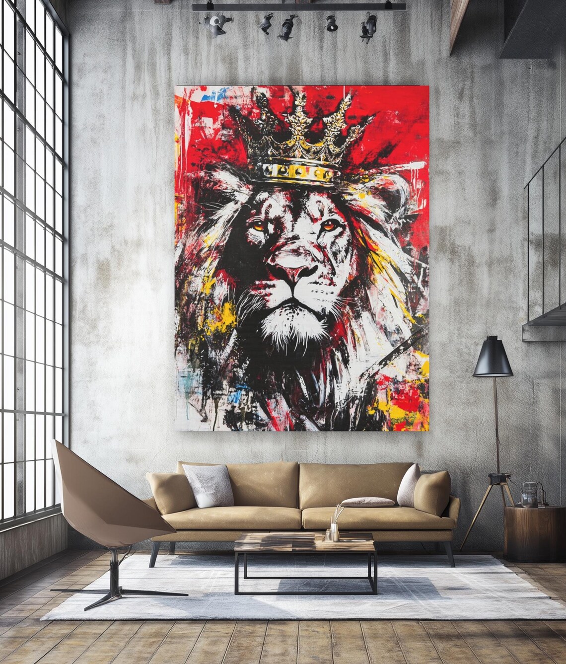 Crowned Lion Art Print, Bold Abstract Wildlife
